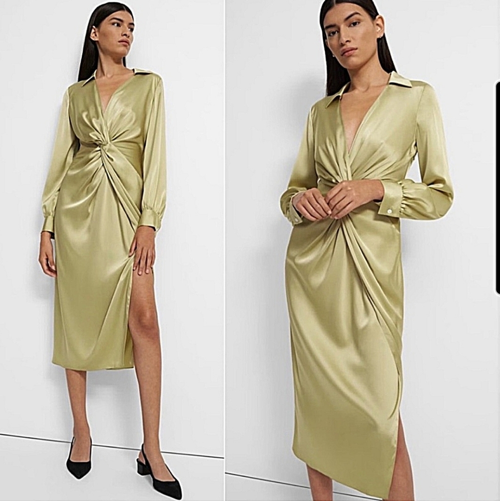 Theory Satin Twisted Midi Dress